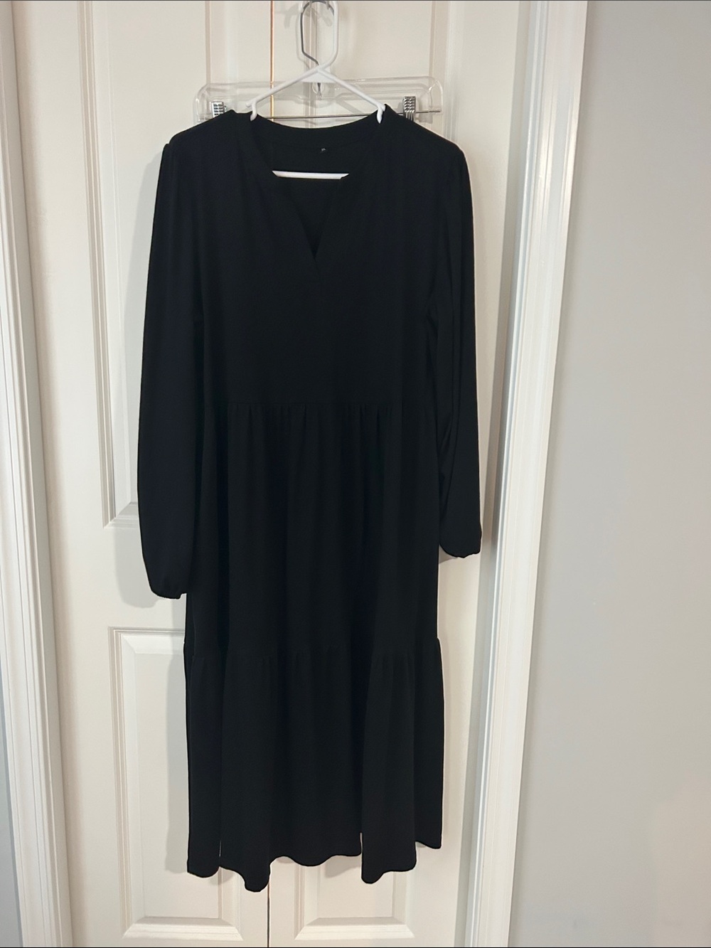Amazon Black Long Sleeve Tiered Midi Dress for Women